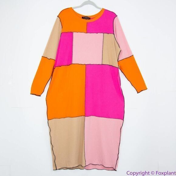 NEW Eloquii Patchwork midi Dress, pink and orange, 18/20 - Picture 3 of 15